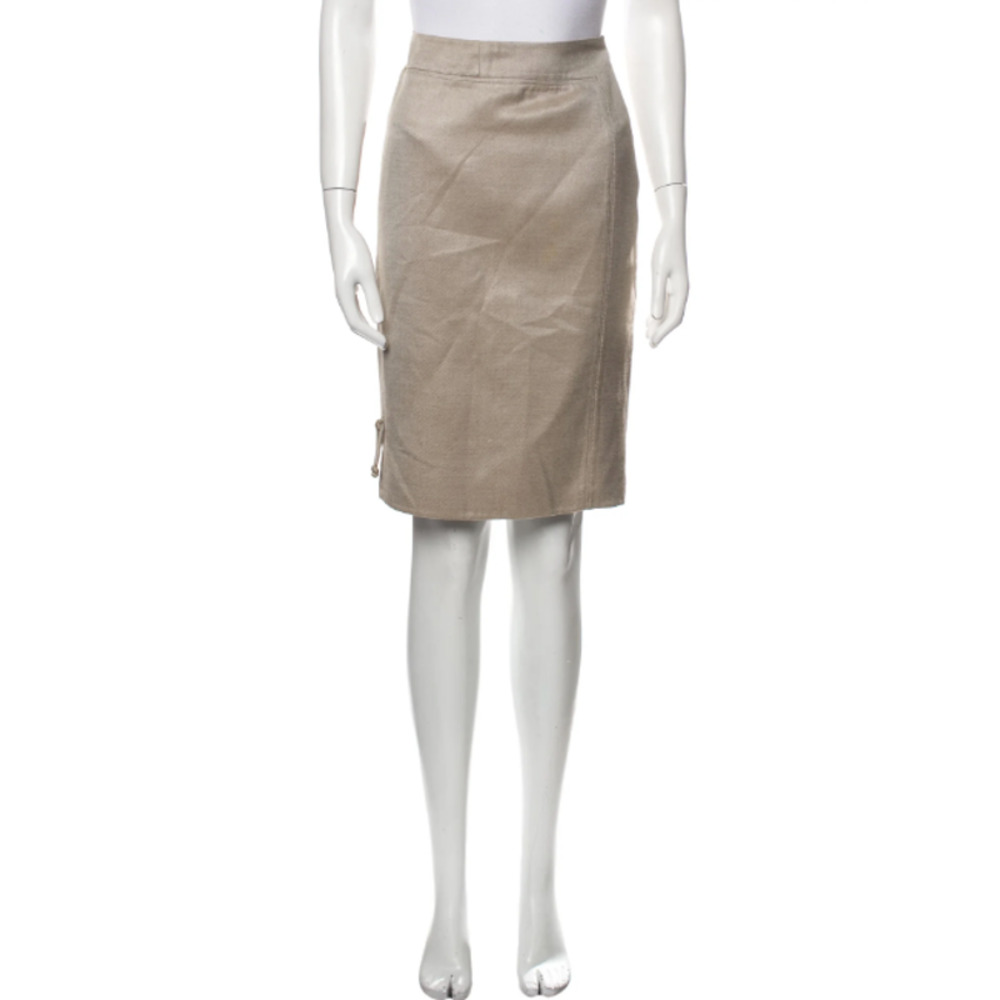 RALPH RUCCI Vintage Silk Wool Knee Length Pencil Skirt Medium Neutral Beige